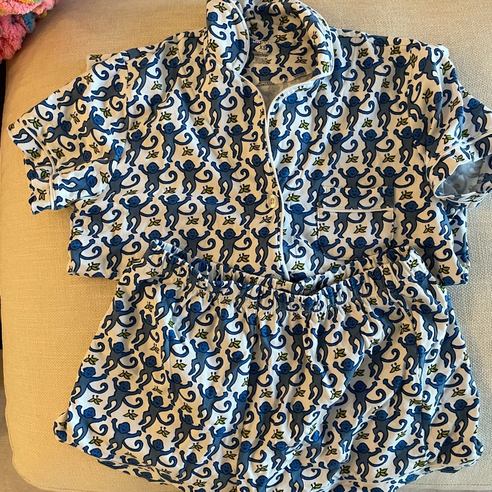 Blue Monkey Print Kids Shirt & Shorts Set